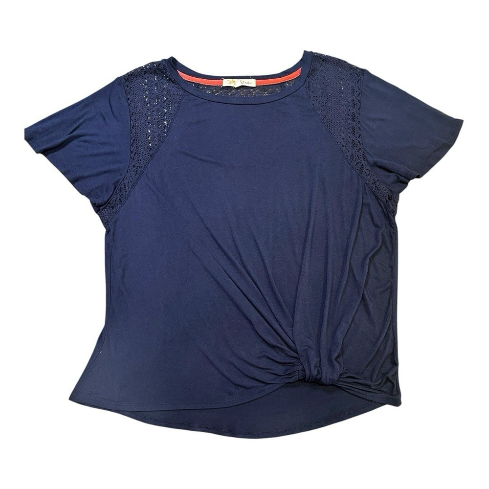 Rewind Crocheted Panels Flowy Knotted Short Sleeve Navy‎ Top Size XXL Whimsigoth